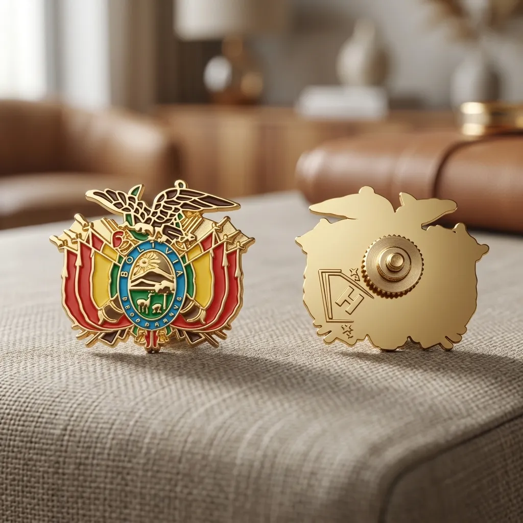 [H196] ESCUDO DE  BOLIVIA MILITAR MEDIANO DORADO