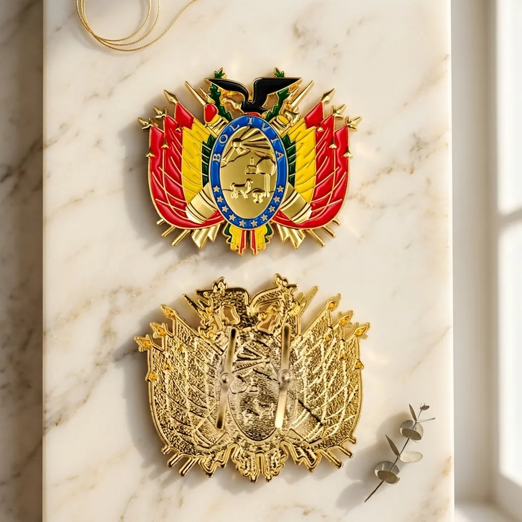 [H433] ESCUDO DORADO DE BOLIVIA PINTADO